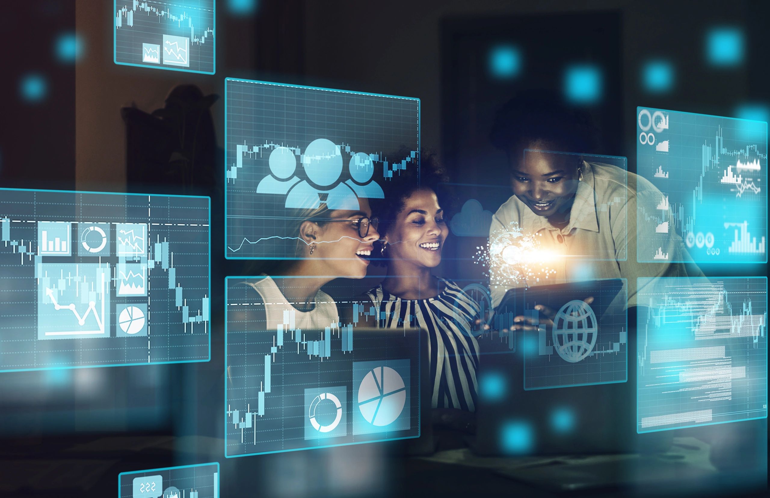 diverse tech professionals learning online